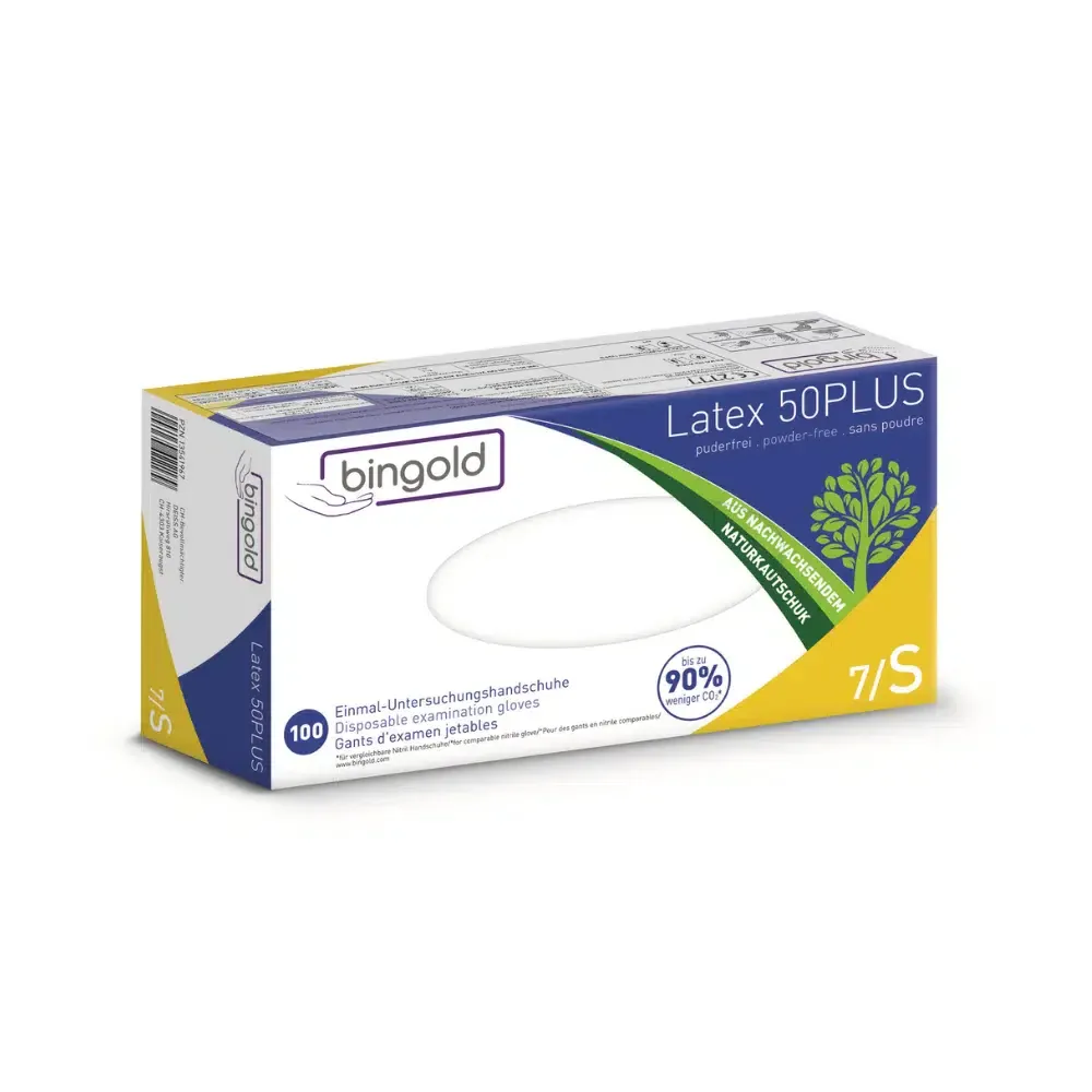 Bingold Latex 50 Plus transparent Einweghandschuh Gr. M