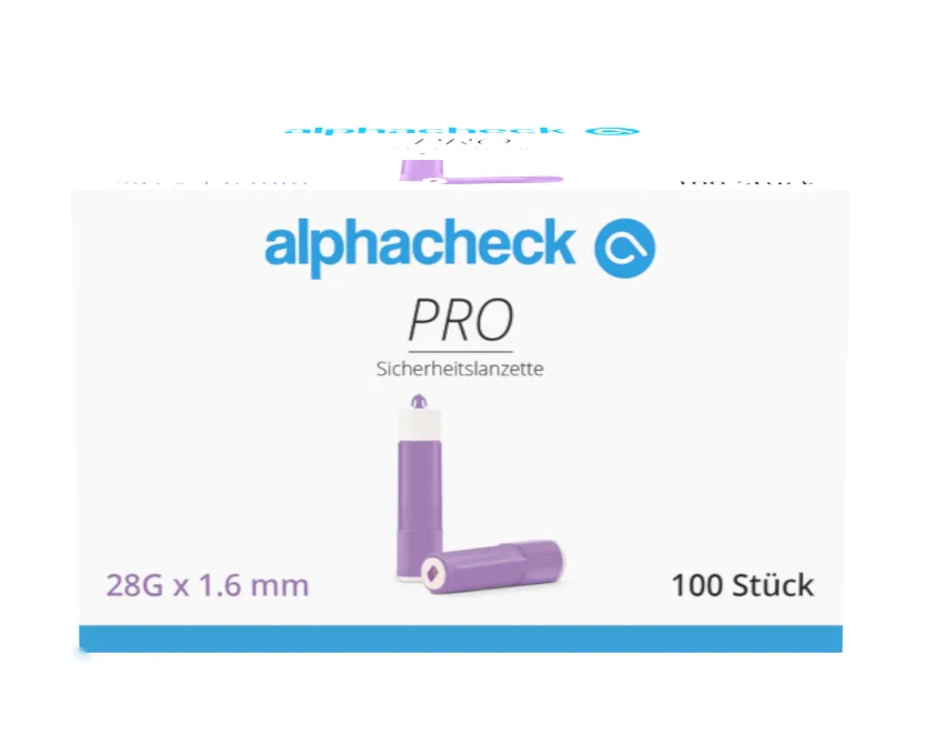 alphacheck PRO Sicherheitslanzette 28G x 1,6 mm, 100 Stück