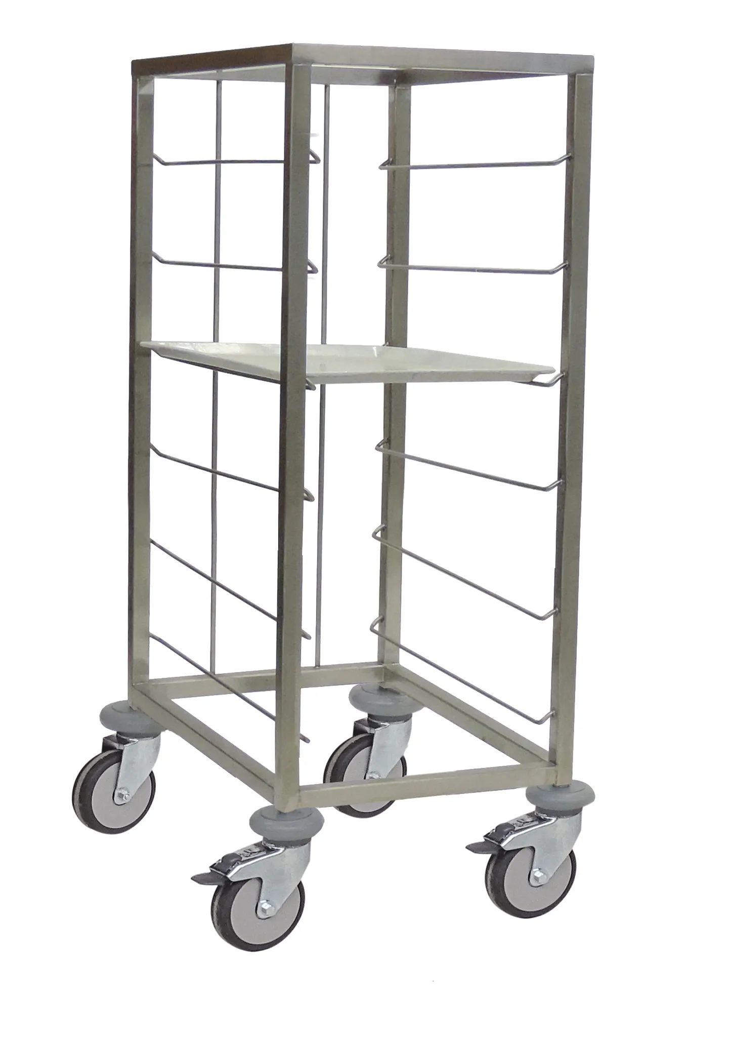 Tablettwagen aus Edelstahl - 1-reihig , 6 Tabletts