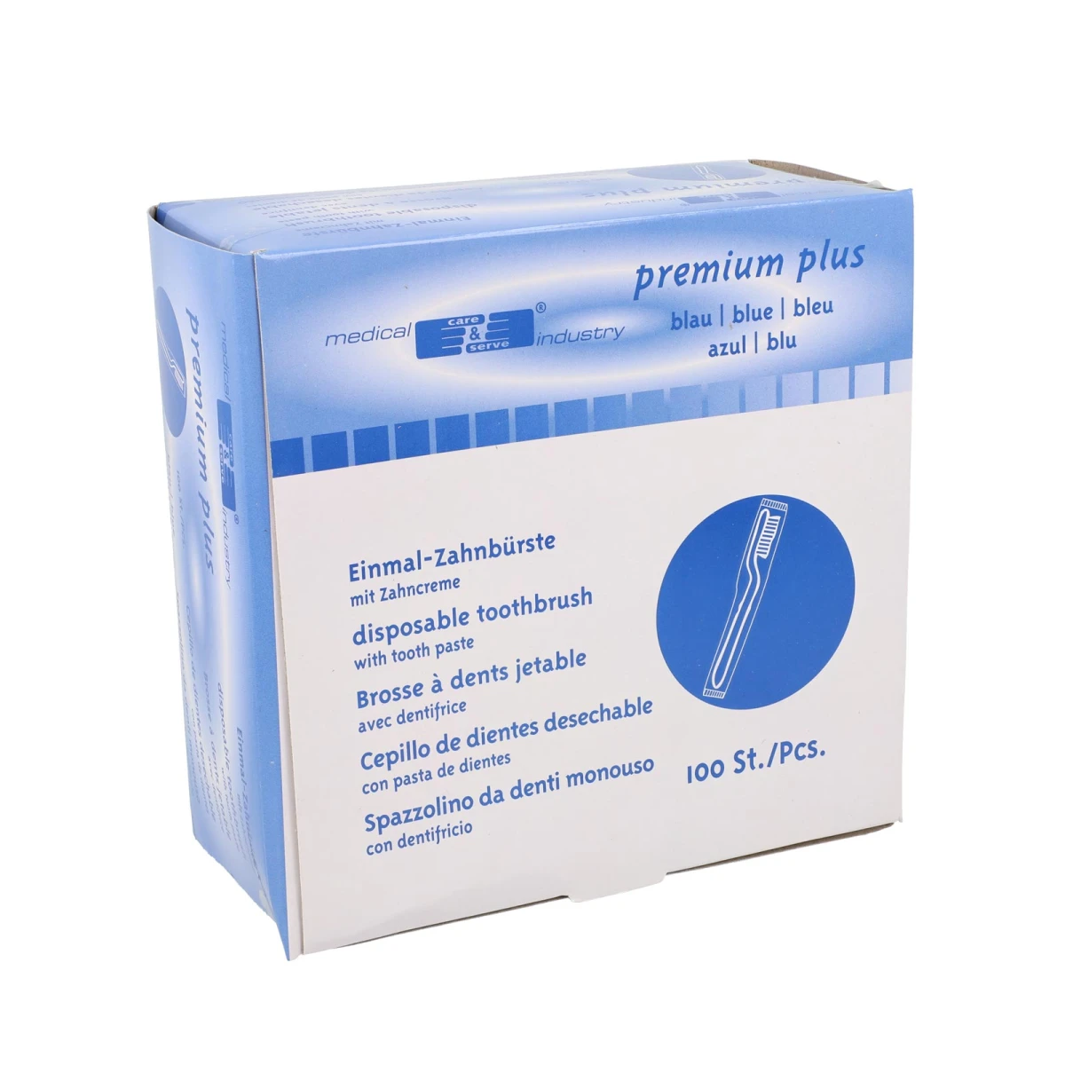 Einmalzahnbürste mit Zahnpasta, blau
