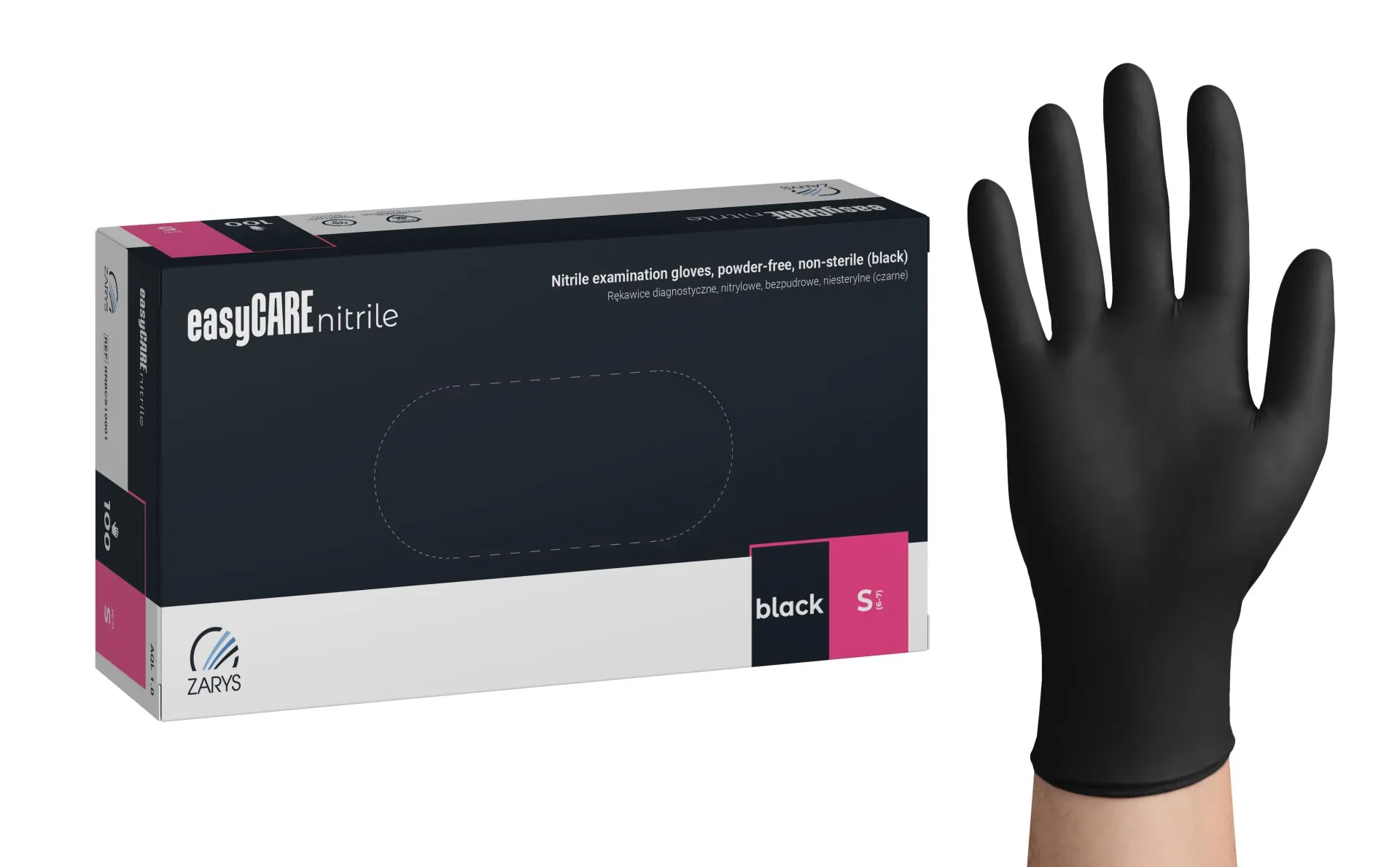 easyCARE nitrile gloves, powder-free, non-sterile, black, S