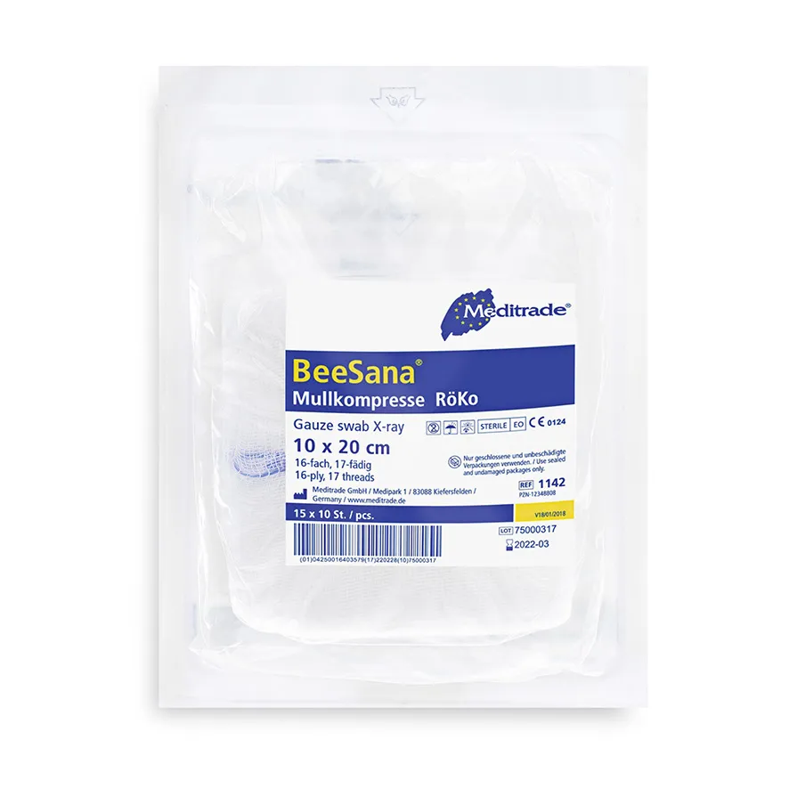 BeeSana® Mullkompresse, RöKo, unsteril, 12-fach, 10 x 10 cm