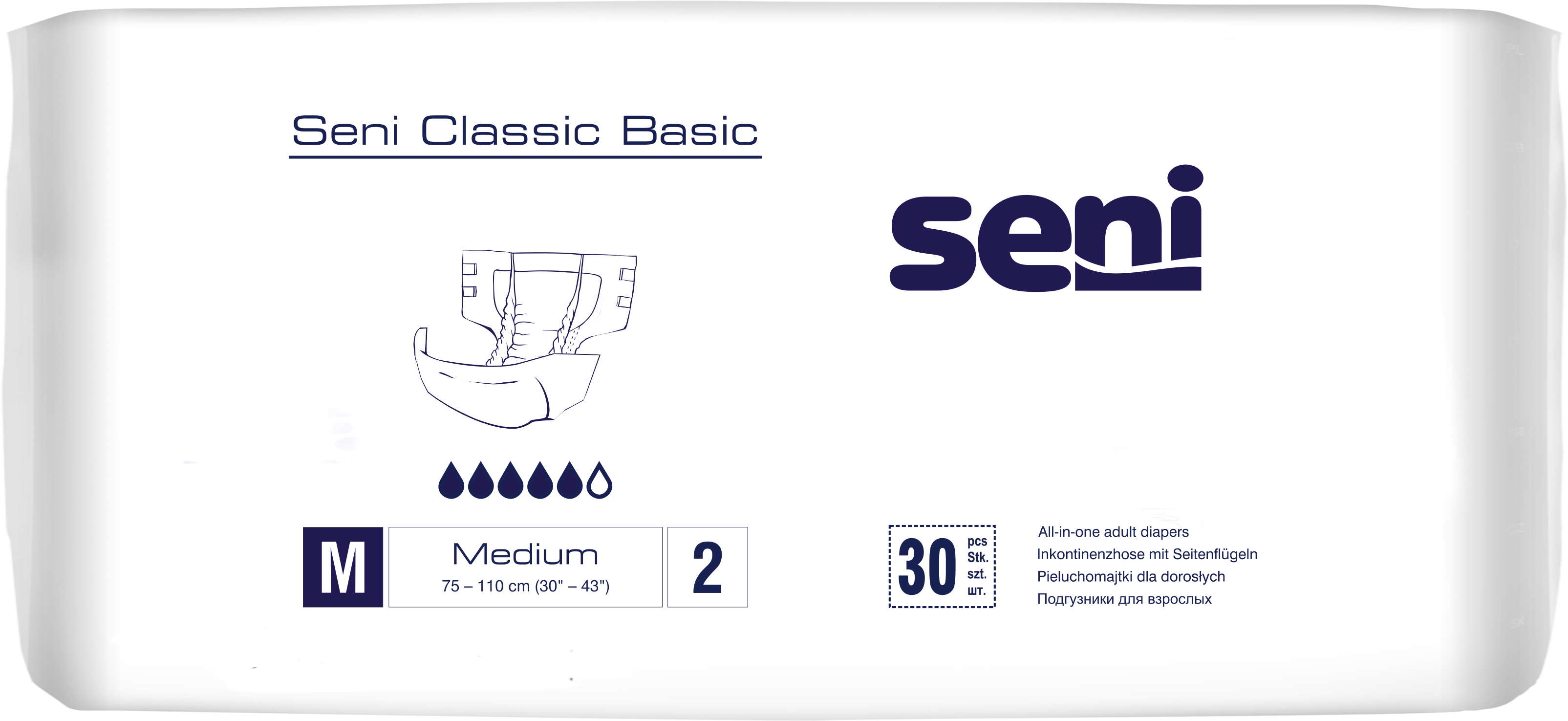 Seni Classic Basic atmungsaktive Inkontinenzhosen Medium 30 Stück