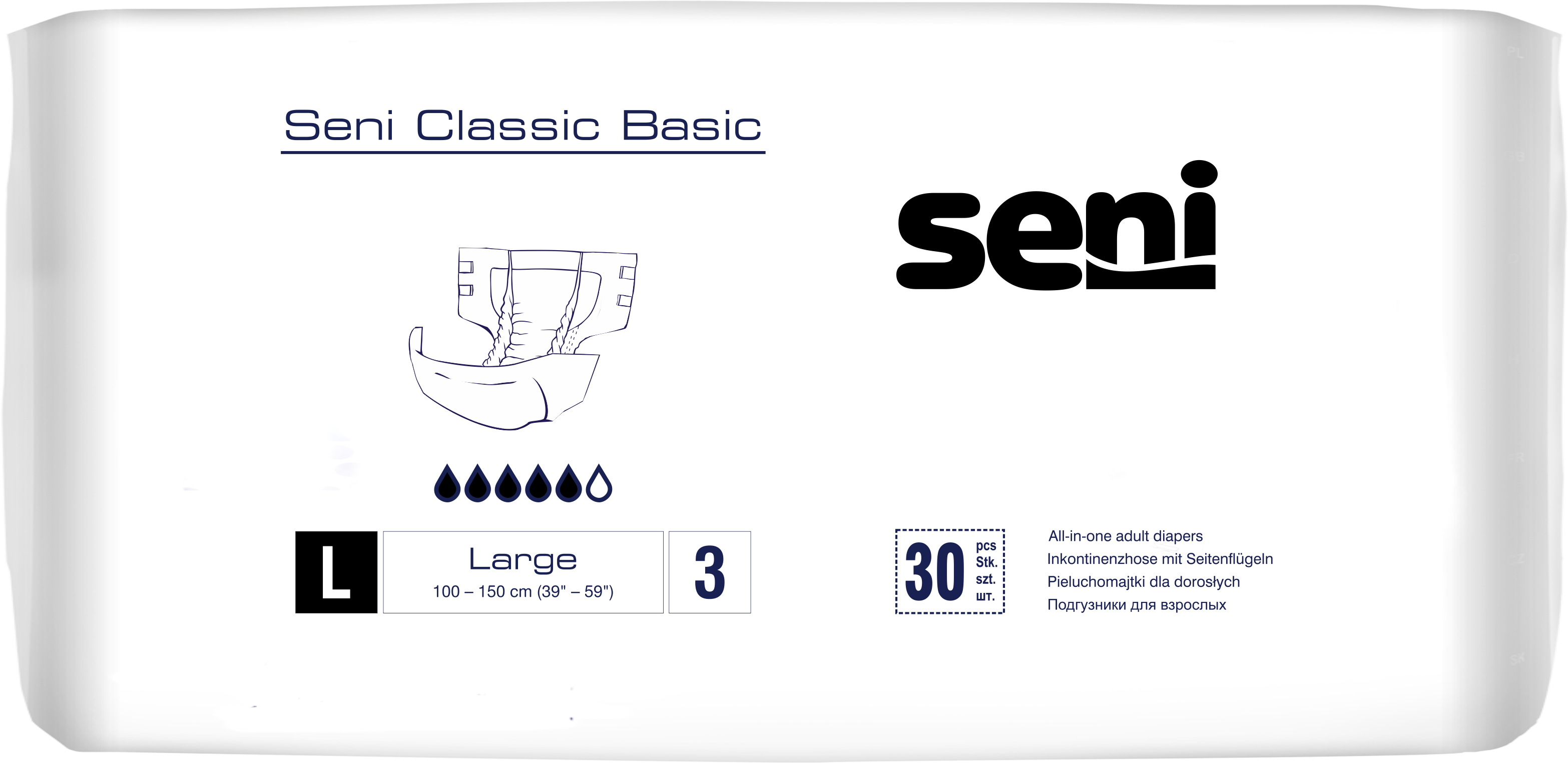 Seni Classic Basic atmungsaktive Inkontinenzhosen Large 30 Stück