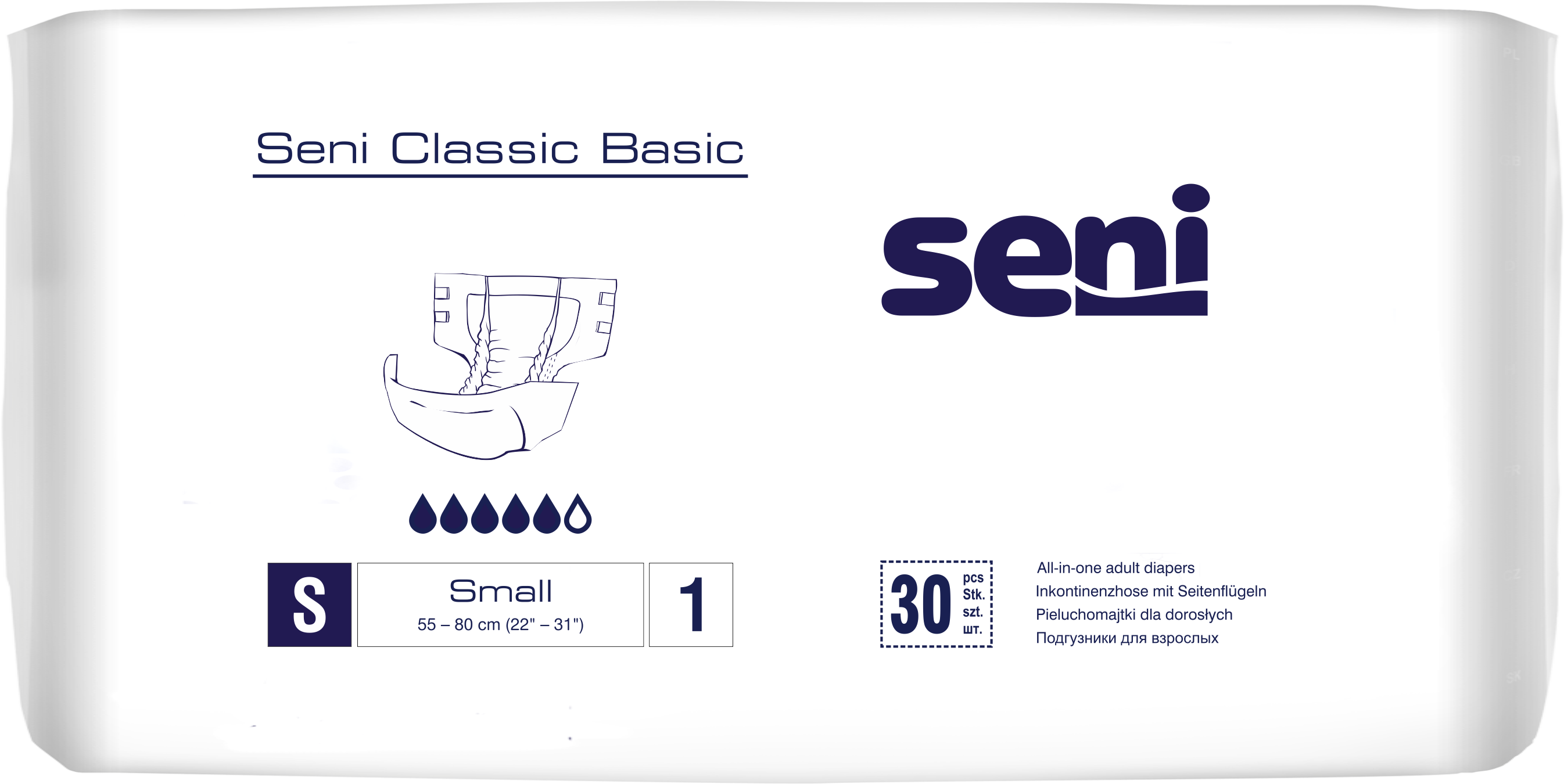 Seni Classic Basic atmungsaktive Inkontinenzhosen Small 30 Stück