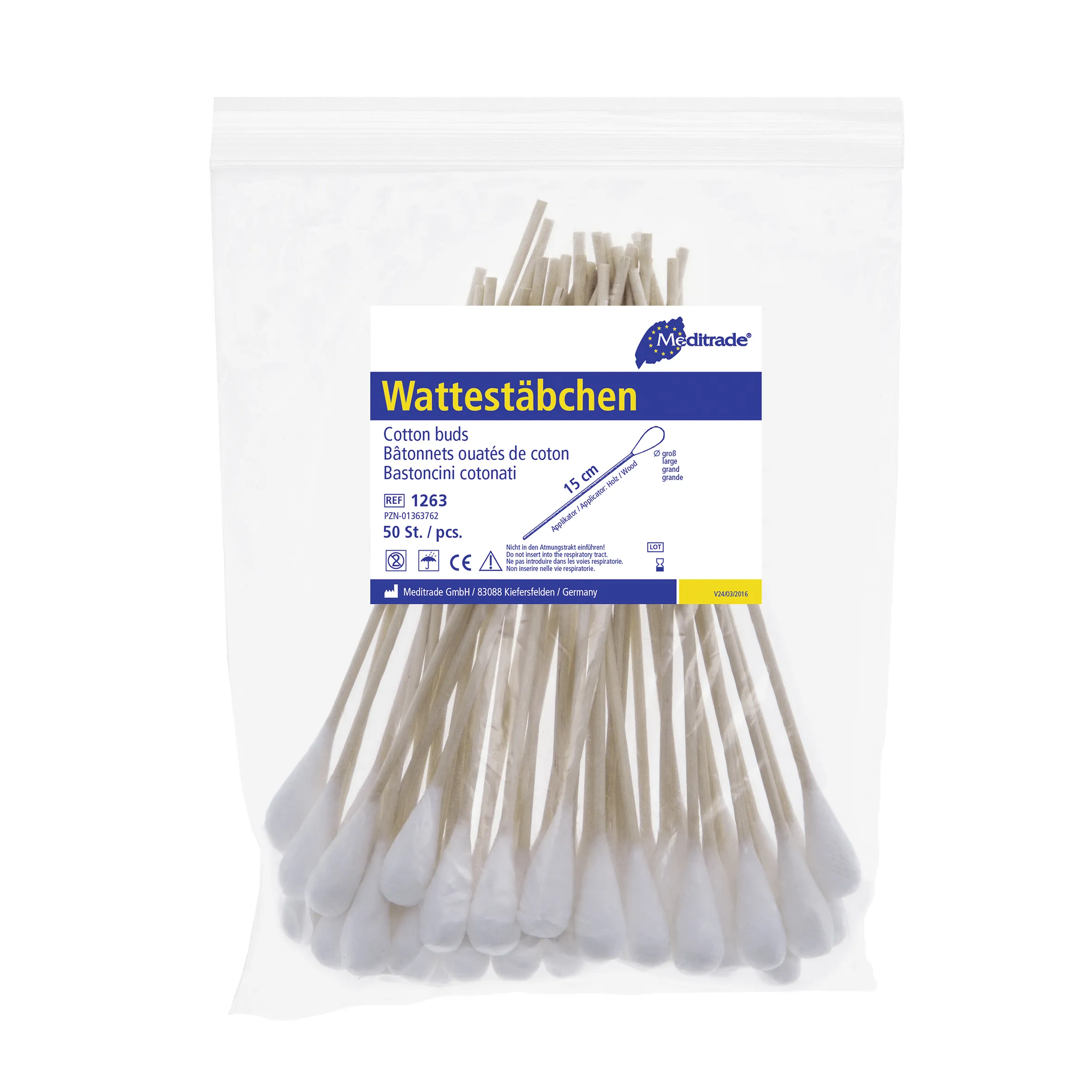 Wattestäbchen, Länge: 15 cm, großer Kopf, Holz